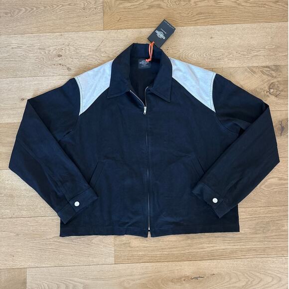 Harley Davidson - MKE-WI-USA Oversized Boxy Twill Zip Front Jacket in Black Gray